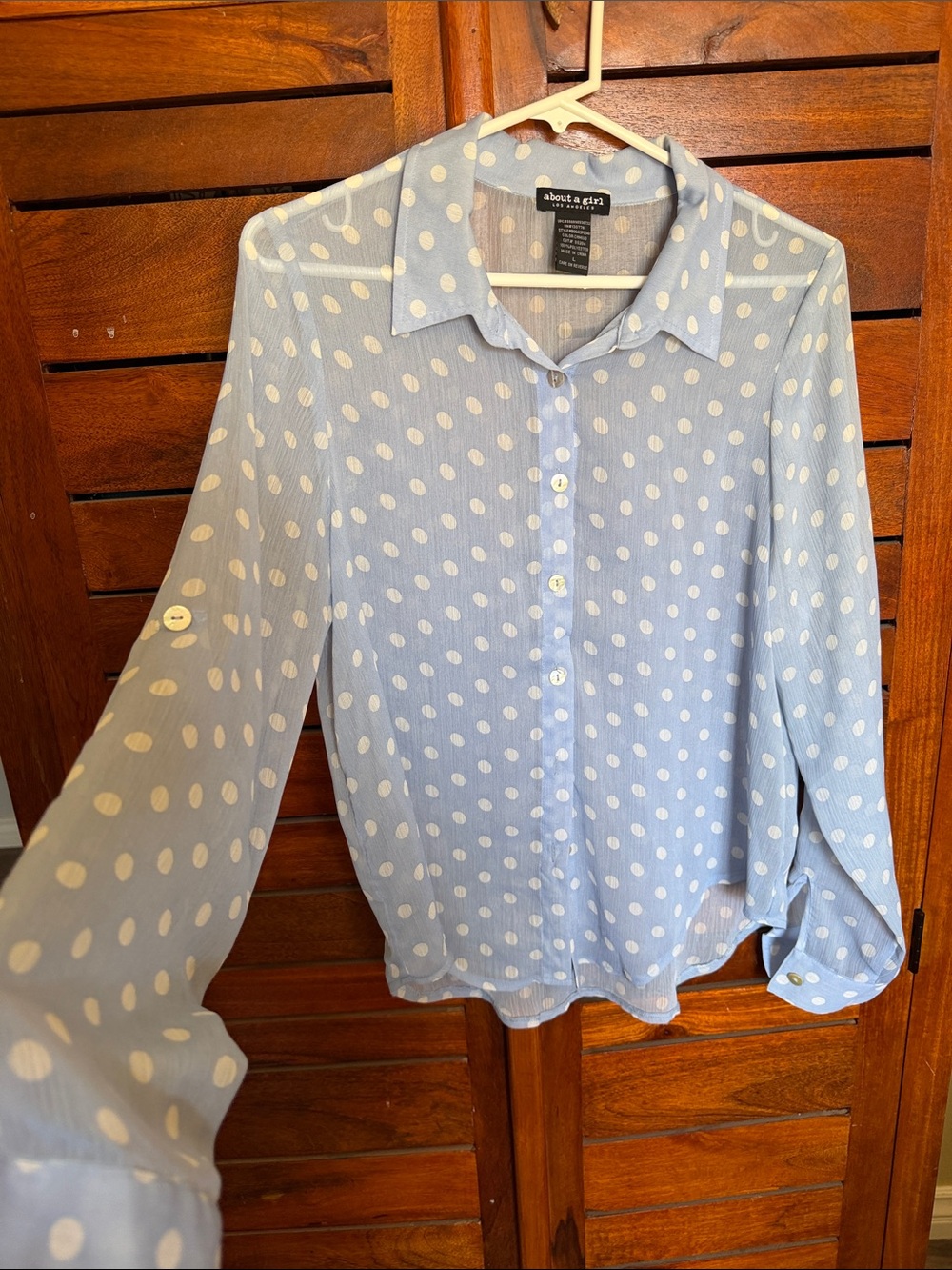 Light Blue Polka Dot Button-Up Blouse